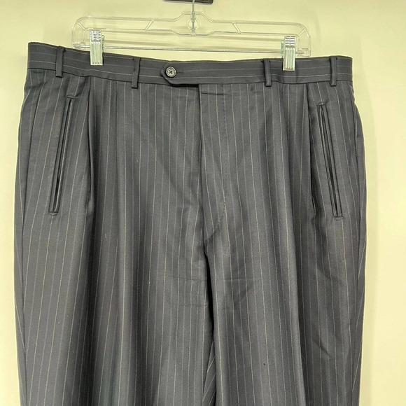 Corneliani Mens Dress Pants Sz L 37x32 Black Striped 100% Extra Fine Virgin Wool - Picture 3 of 10